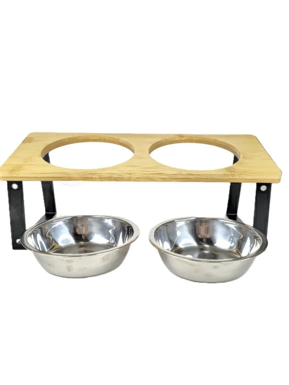 Elevated Dog Bowls with Wood Stand & Stainless Steel Pet Food Water Feeder